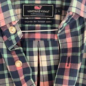Vineyard Vines Performance Classic Fit Tucker Shirt - Pink & Green Plaid, L